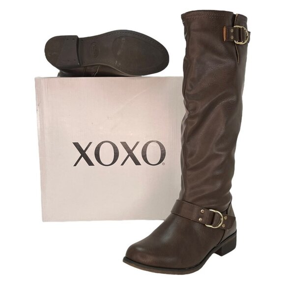 XOXO Minkler Brown Faux Leather Knee High Wide Calf Womens Boots Size 5.5W - Picture 11 of 11
